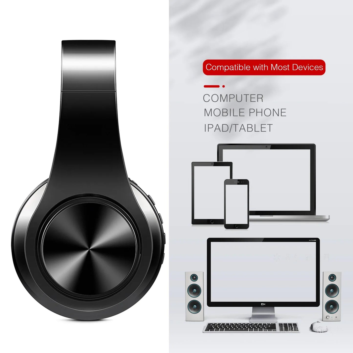 2025 Upgrading Wireless Bluetooth Headphones Stereo Headset Music Sports Overhead Earphone with Microphone for Smartphone TV PC Tablet