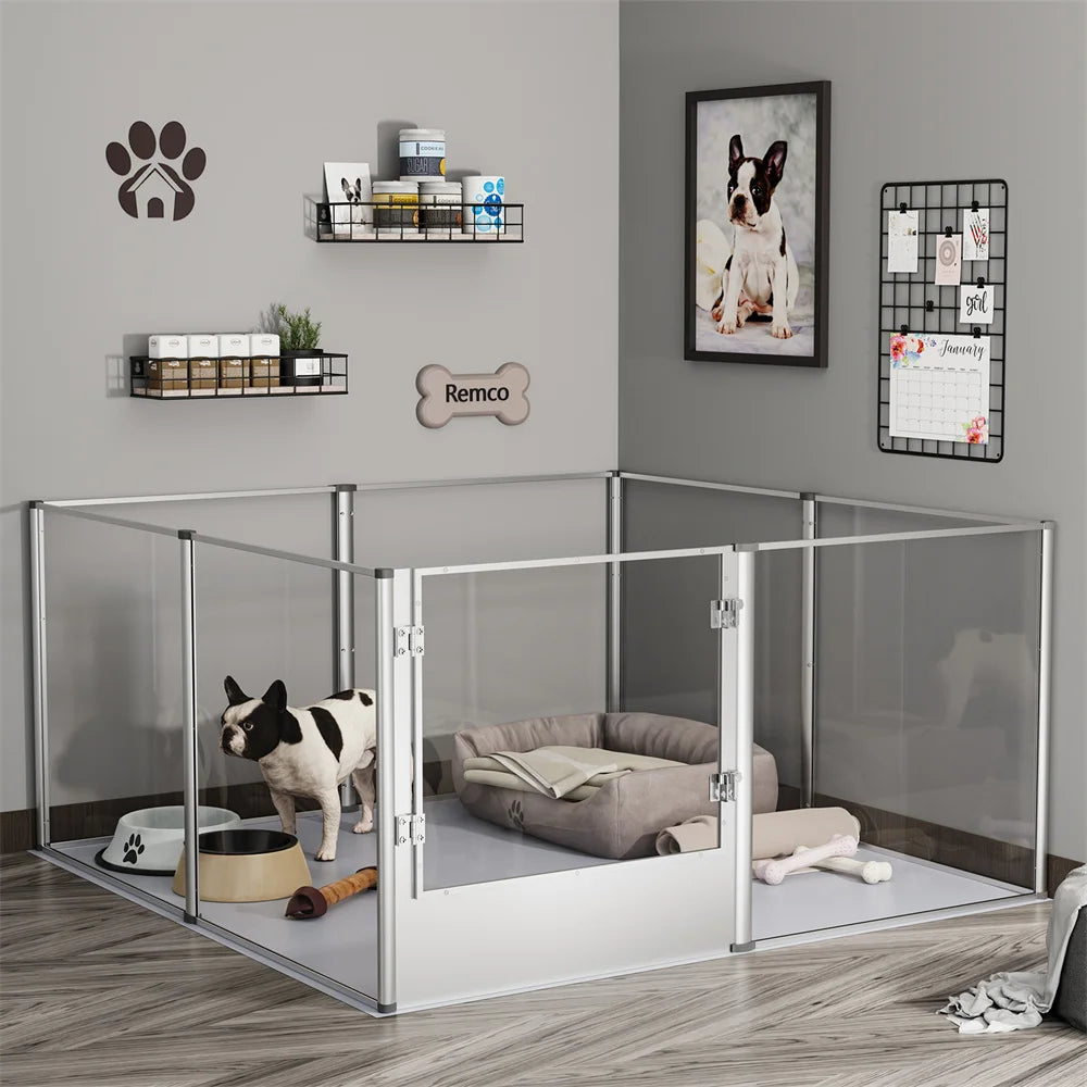 Extra Large Dog Playpen Acrylic Enclosure Pet Animal Bunny Ferrets Dog Fence Cage Whelping Box with Waterproof Pad
