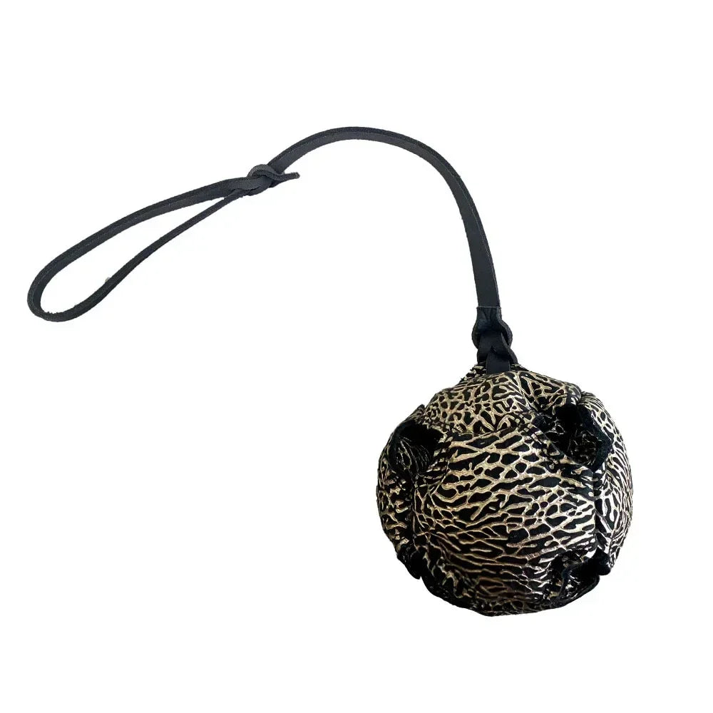 Leather Dog Training Ball Toy with Handle Soft Puppy Reward Tug Toy for Fetch and Catch