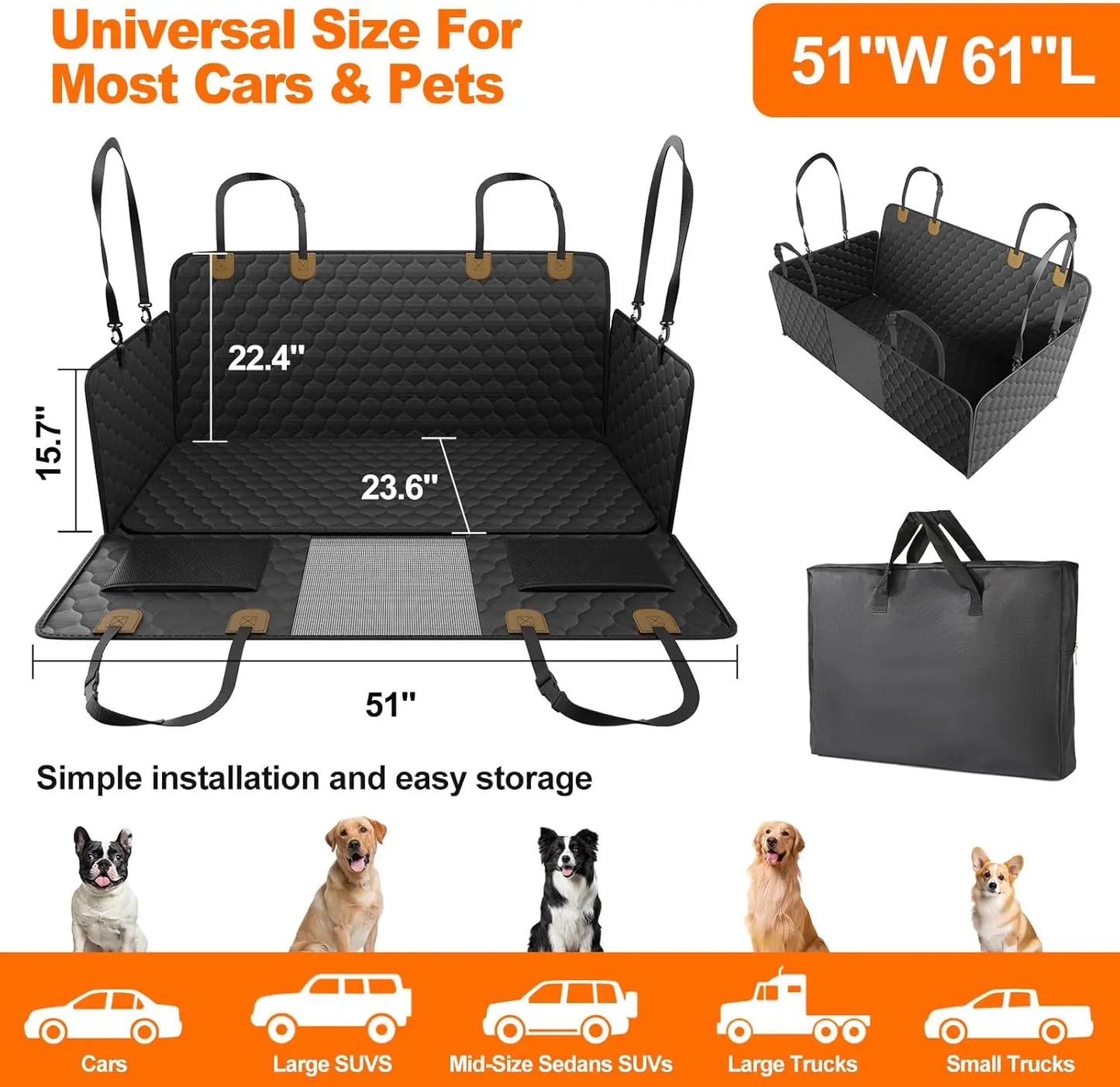 Waterproof Pet Travel Accessories Foldable Dog Car Seat Safety Hammock Trunk Mat Rear Back Seat Protector
