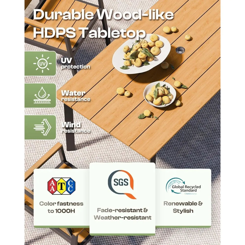 Outdoor Dining Set for 6 with Umbrella Hole 7 Pieces HDPS Patio Table and Chairs Set