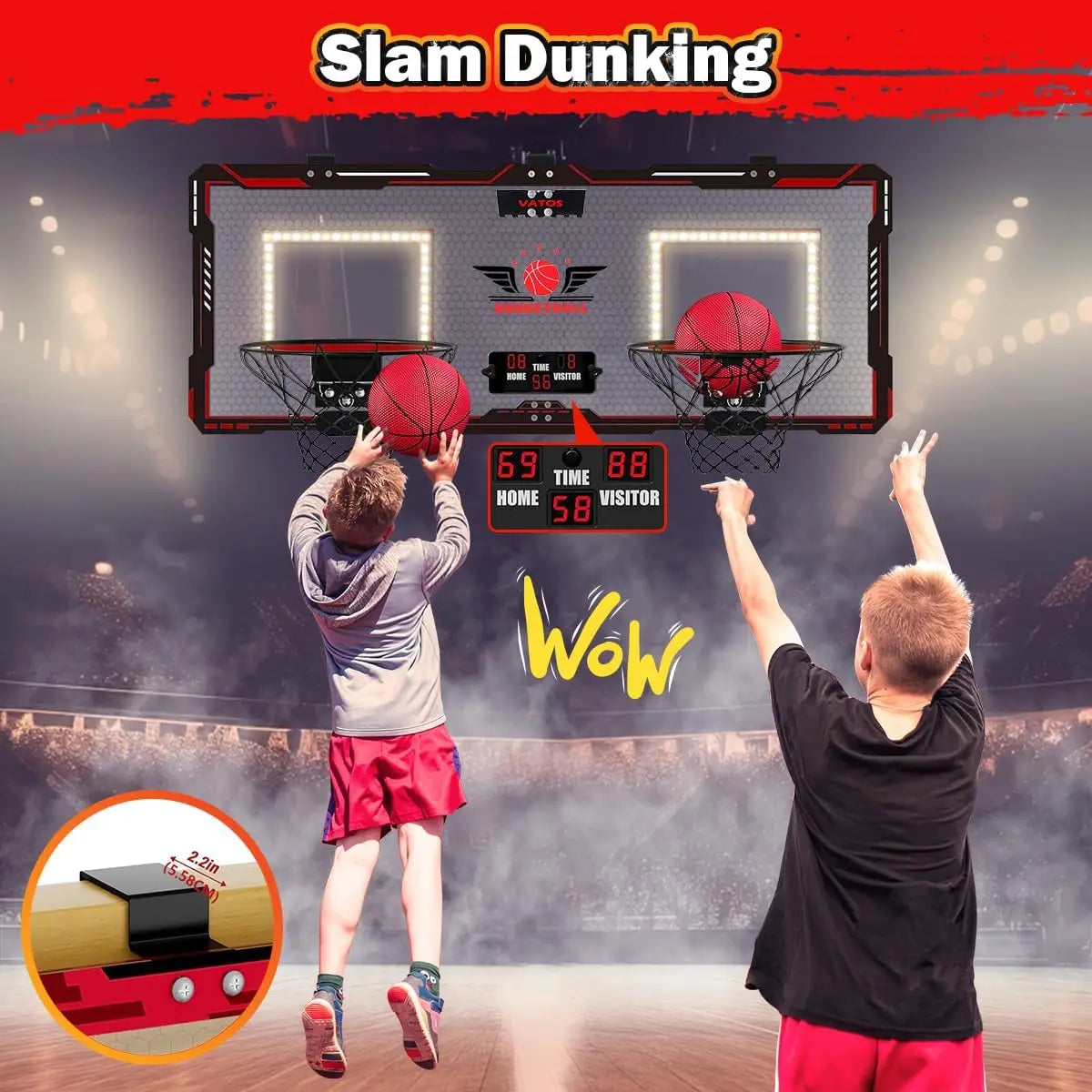 Vatos 2x Basketball Hoop Indoor Outdoor Electric Mini Scoreboard with 4 Balls Toy Gift for Kids Boys Girls Sports Game