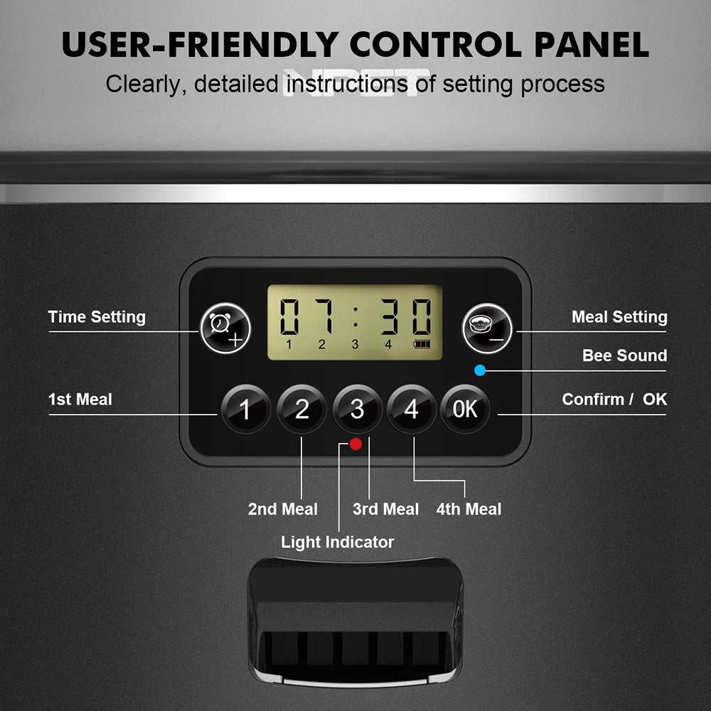 NPET 4L Automatic Smart Pet Feeder for Cats and Dogs with Stainless Steel Bowl Customizable Healthy Food Portions 1 to 9