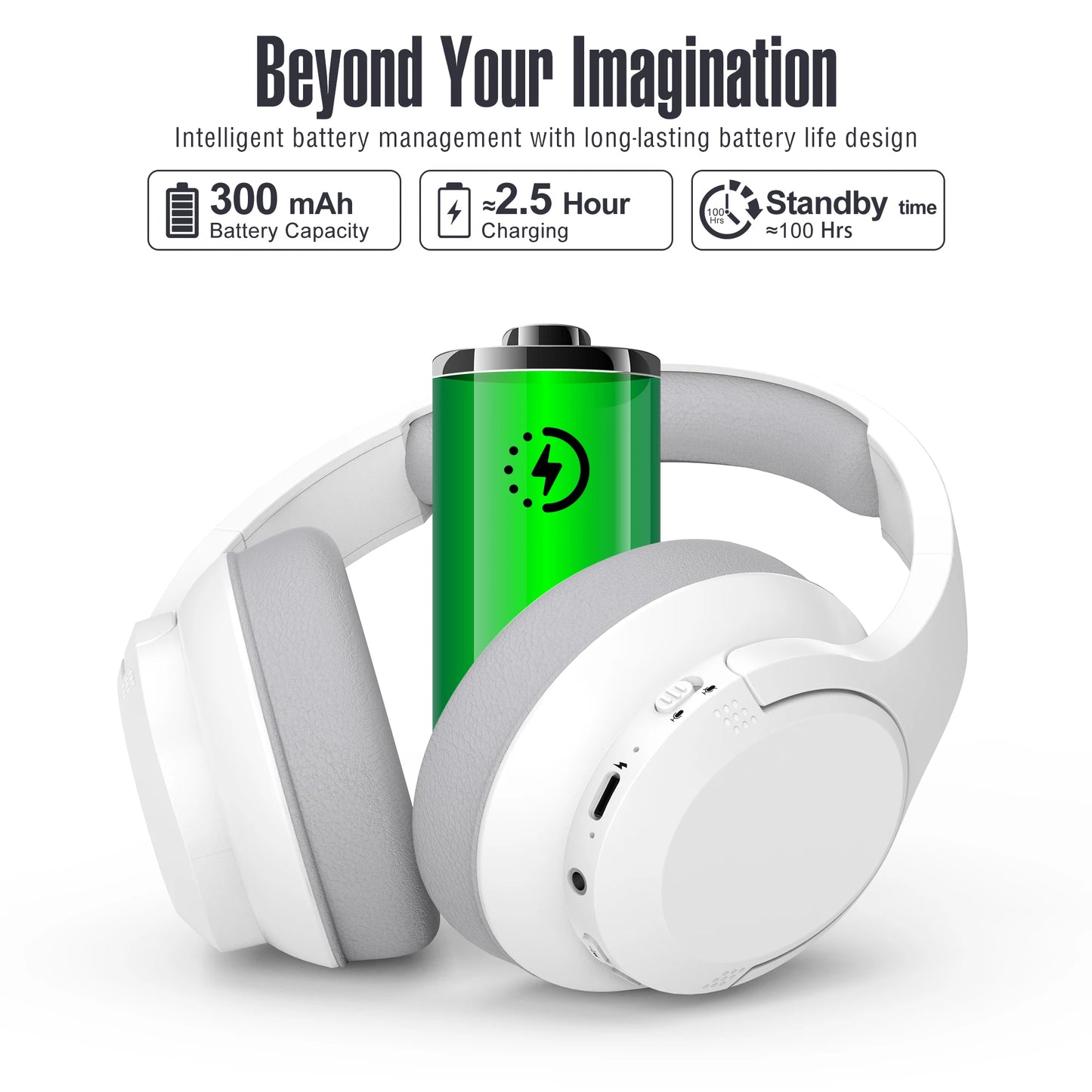 Bluetooth Wireless Over Ear Headphones with 60 Hour Playtime and Microphone HiFi Stereo Foldable Lightweight Headphones