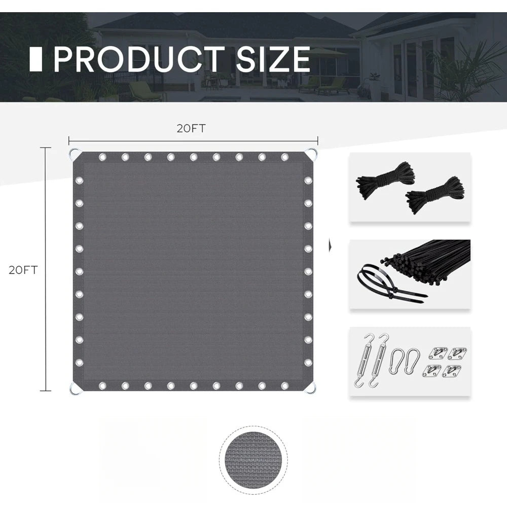 20x20 FT Shade Fabric Sun Shade Cloth Outdoor Privacy Screen with Grommets and D-Ring for Patio Garden Pergola Grey