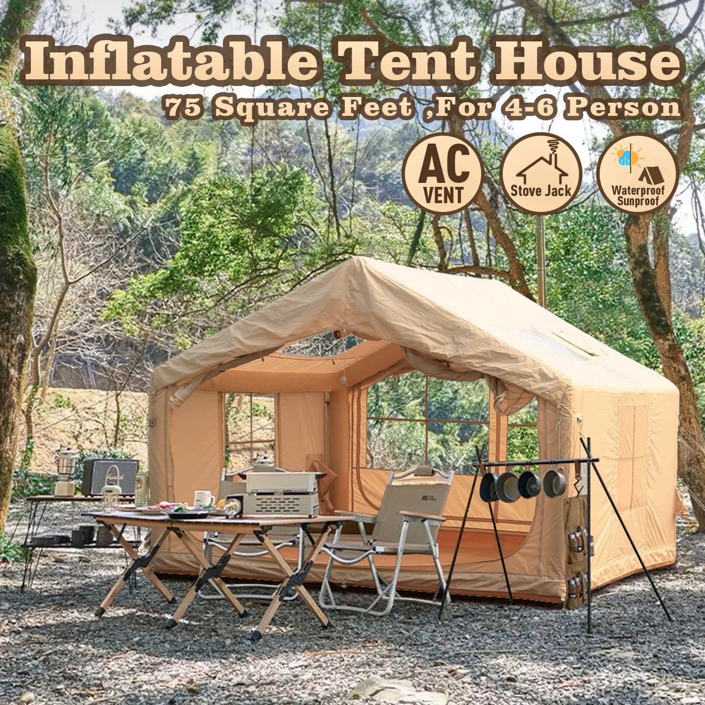 75 Square Feet Inflatable Tent with Hand Pump Thickened Waterproof Fabric Air Tent for Camping Windproof