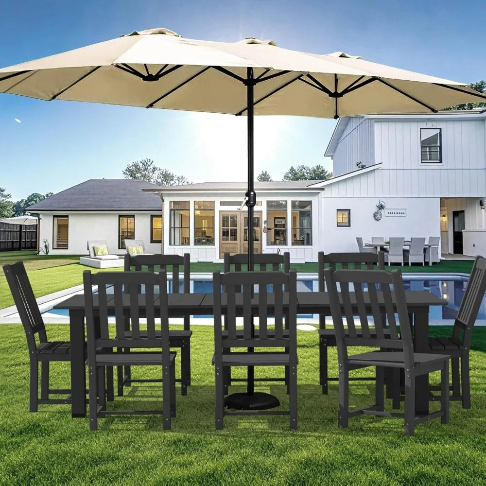 9 Pieces Patio Dining Set Outdoor HDPE Furniture Set with 2 Inch Hole Cut Out Dining Table and 8 Patio Chairs