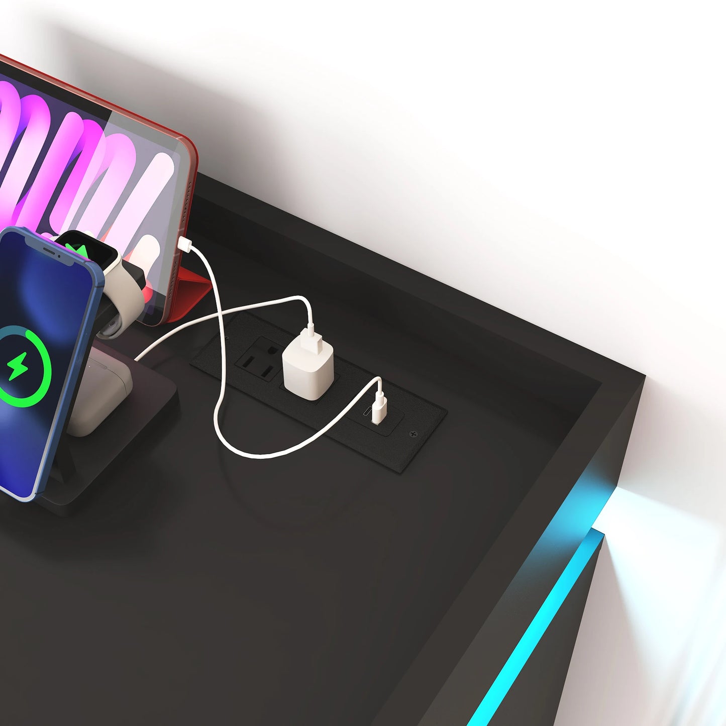 QiaoShiRen 8 Drawer Dresser With LED Lights For Bedroom