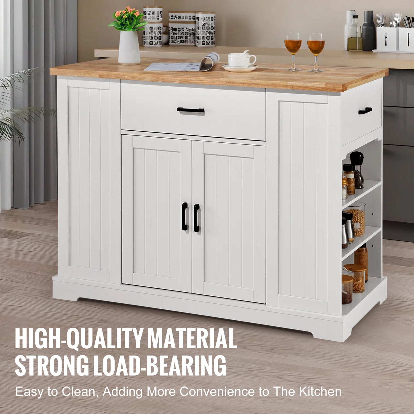 Succebuy Kitchen Island Cart With Wood Top And Storage