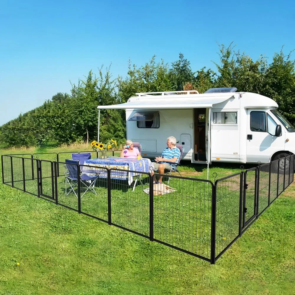 Dog Playpen Outdoor Extra Wide 40 Inch High Rust Resistant Portable RV Campground with Gates 84 Feet 561 Square Feet