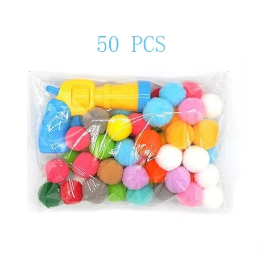 Cat Toy Ball Launcher Gun with 50 to 100 Piece Pom Pom Plush Balls Interactive Fetch Shooting Gun for Cats