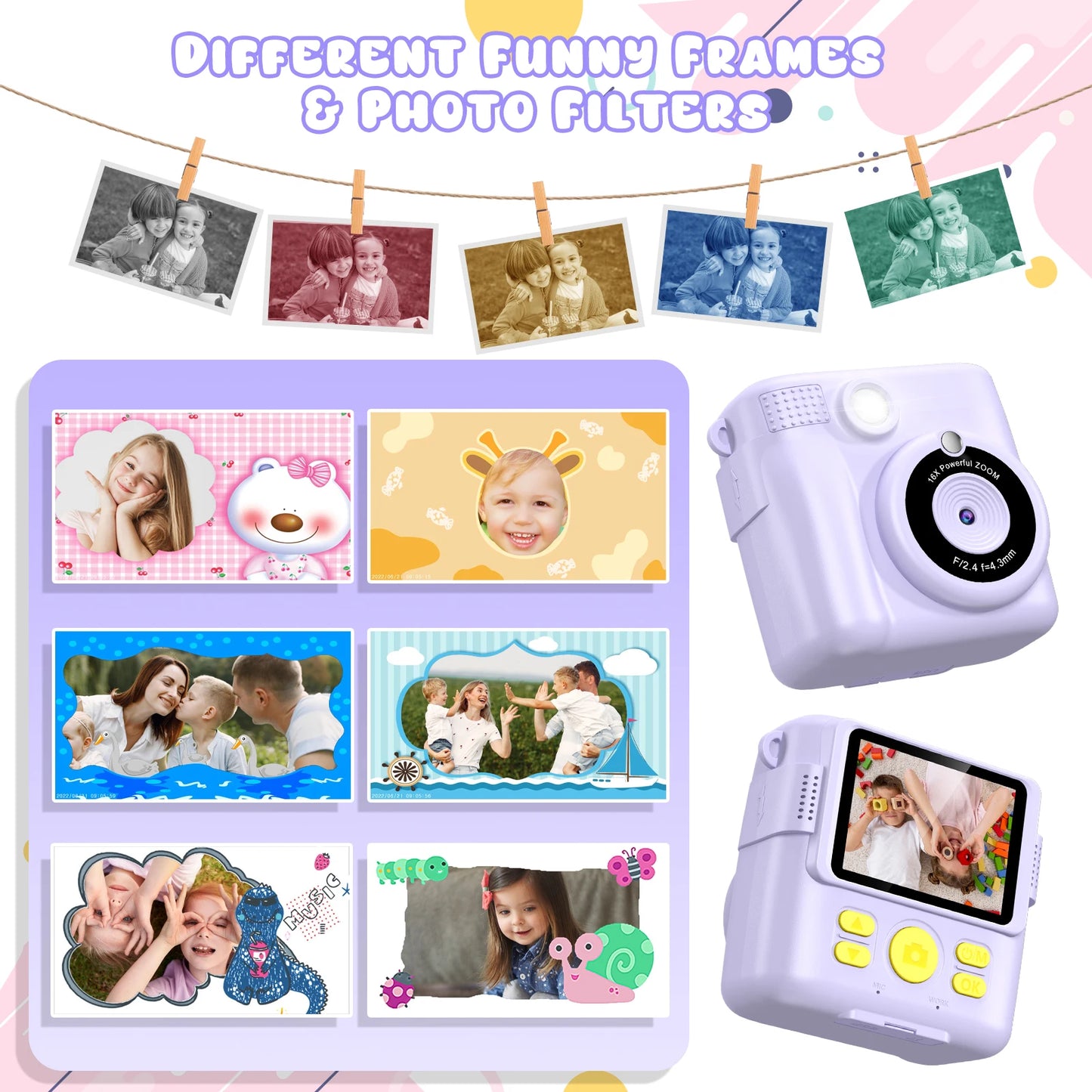 Kids Digital Camera 1080P HD Instant Print Portable Camera Toy with 32GB Card Gift for Boys and Girls Ages 3 to 12