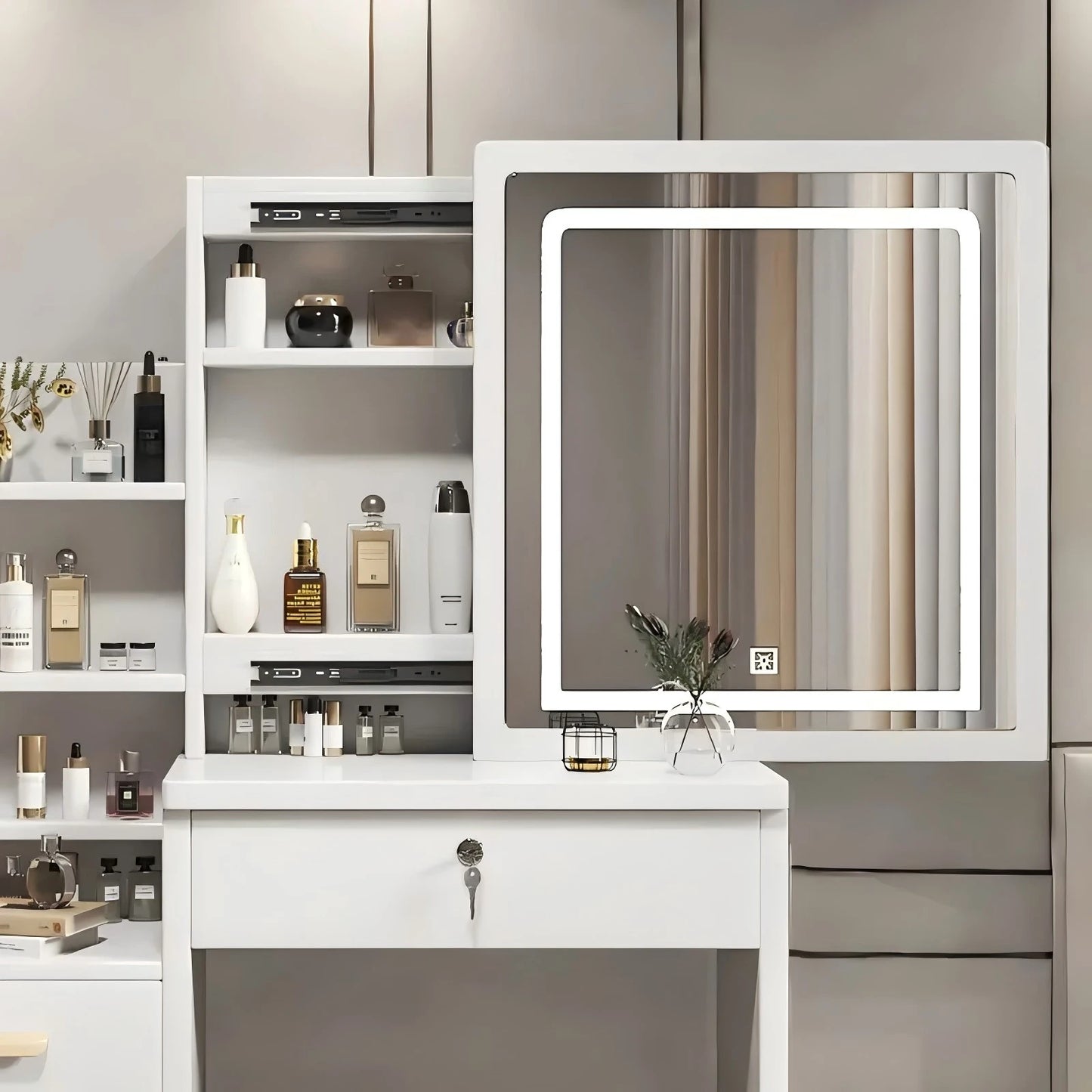 General Use Makeup Dresser With Sliding Mirror And Lights