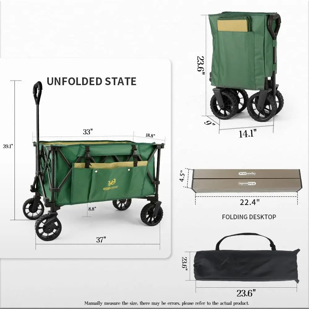 Folding Collapsible Utility Wagon 400 Pounds Heavy Duty Outdoor Park Beach Wagon with Table and Side Pocket for Garden Camping