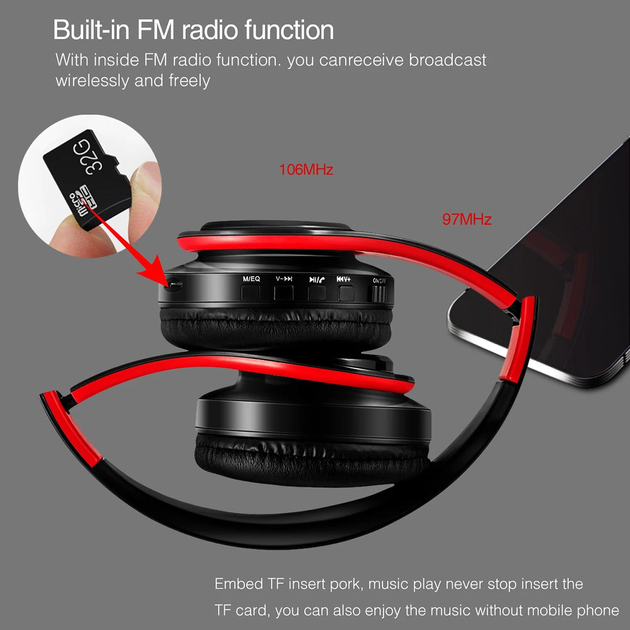 2025 Upgrading Wireless Bluetooth Headphones Stereo Headset Music Sports Overhead Earphone with Microphone for Smartphone TV PC Tablet