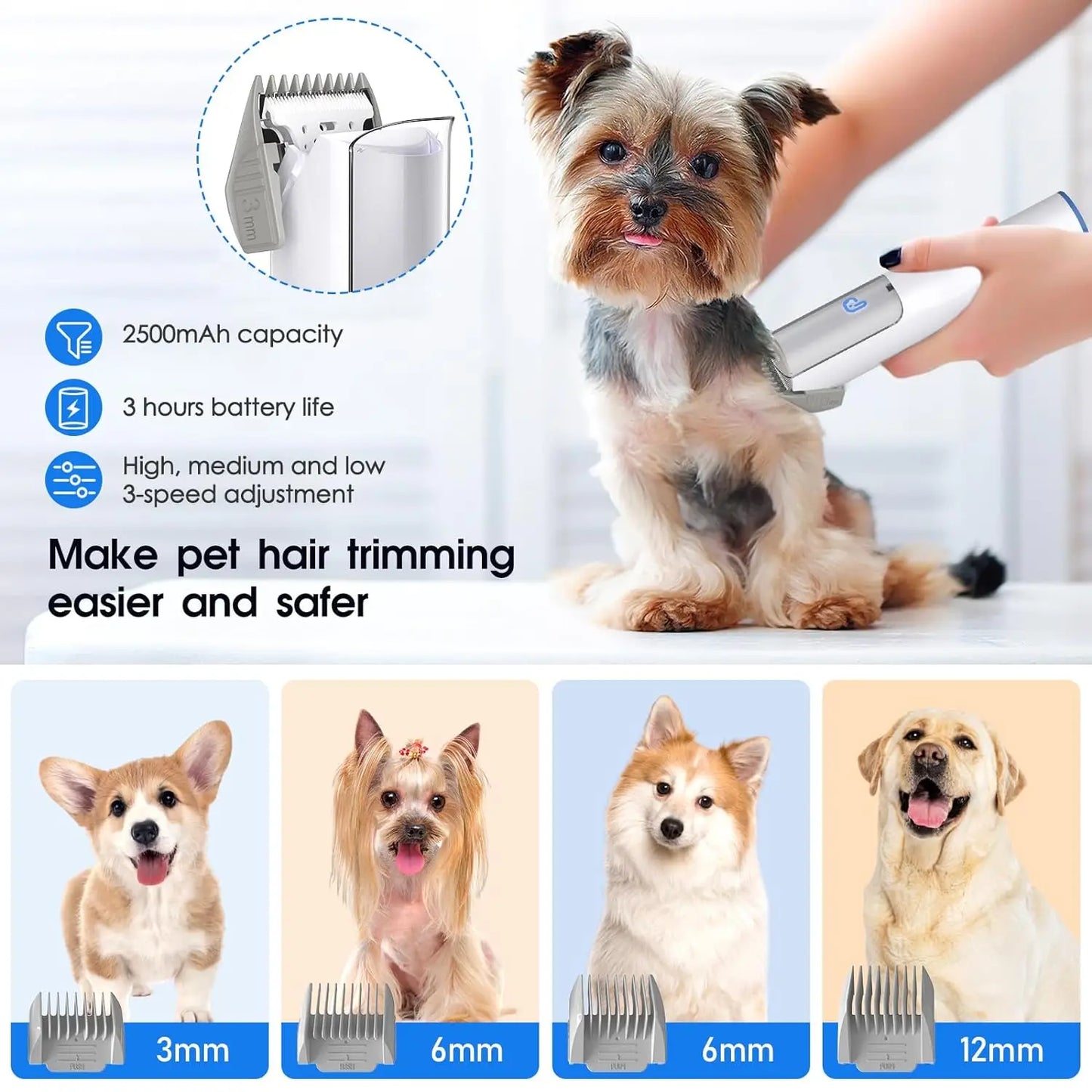 Dog Grooming Kit with 2L Vacuum Suction 99 Percent Pet Hair Professional Pet Grooming Vacuum Kit with 5 Grooming Tools for Dogs and Cats