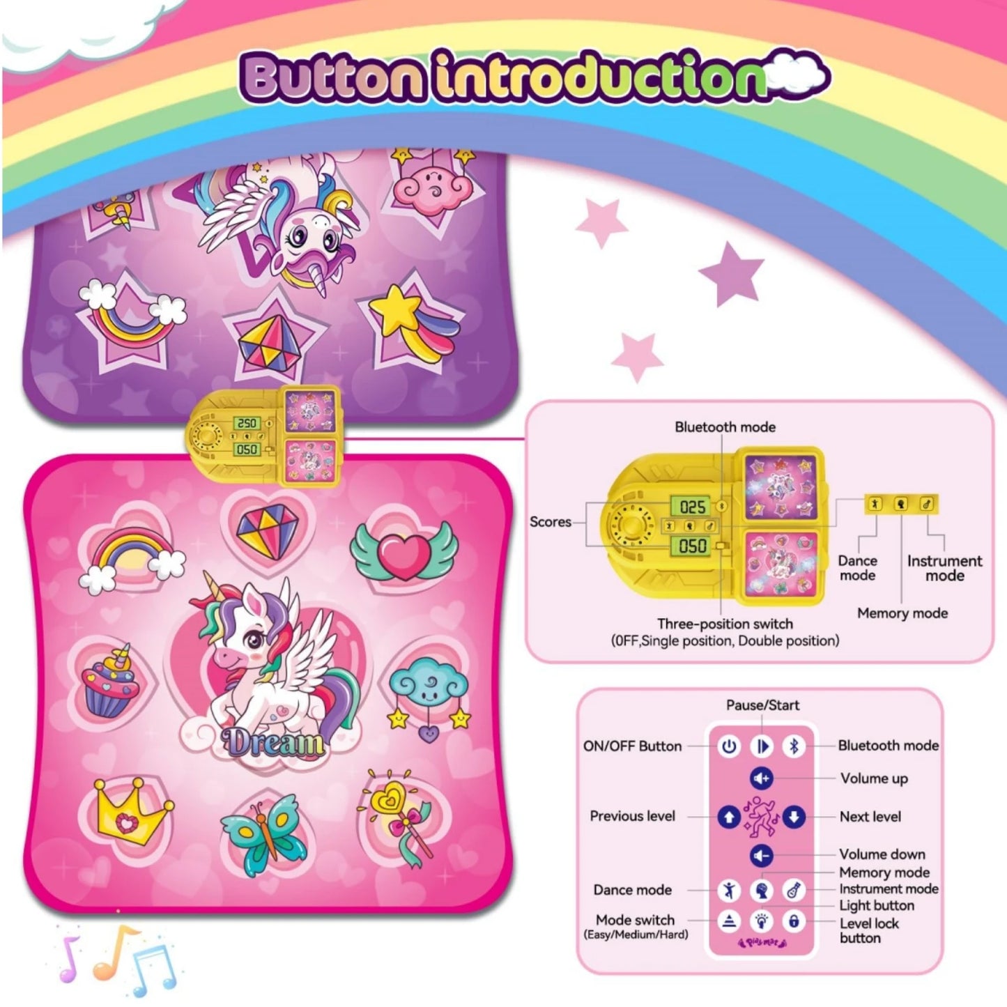 VATOS Double Dance Mat for Girls - 4 Game Modes & 9 Challenge Levels with Adjustable Volume Music Play Mat Birthday Gifts Toys