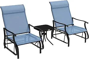 3-Piece Outdoor Gliders Set Bistro Set with Steel Frame, Tempered Glass Top Table for Patio, Garden, Backyard, Lawn, Cream Whit