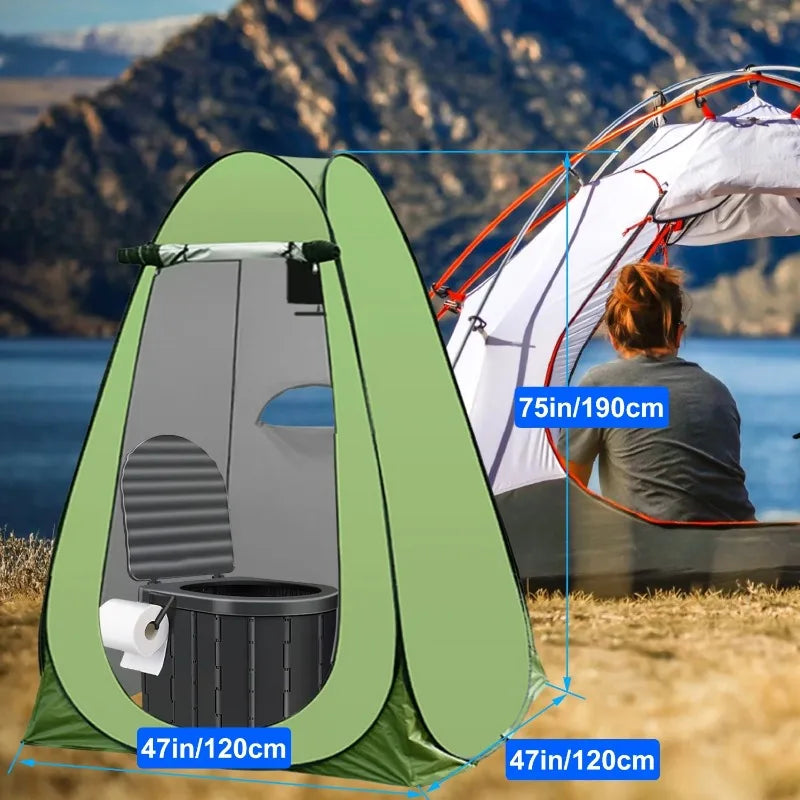 Gazily Portable Foldable Camping Toilet Set with Privacy Tent Black