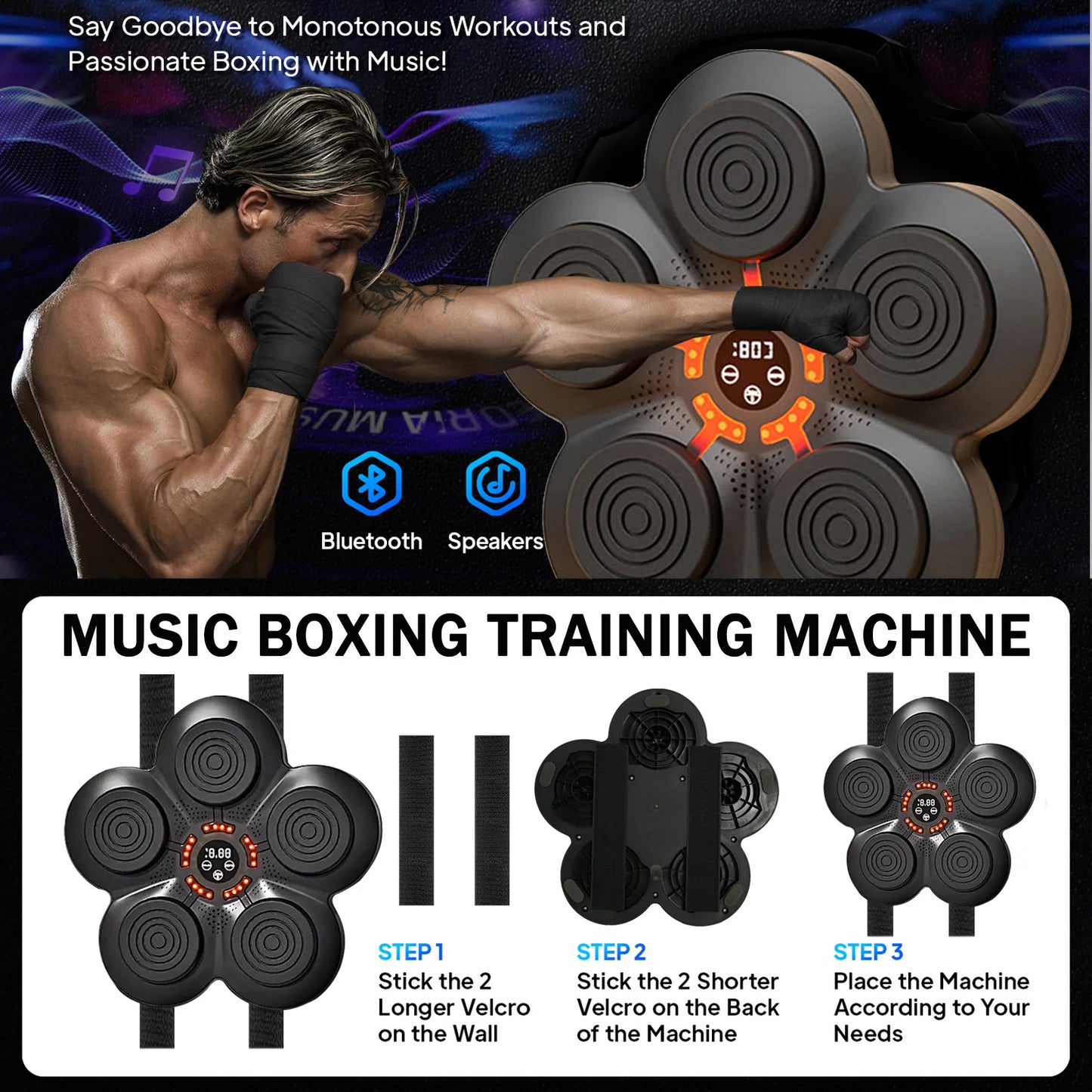 Music Boxing Trainer Wall Mounted Punching Machine 9 Speed
