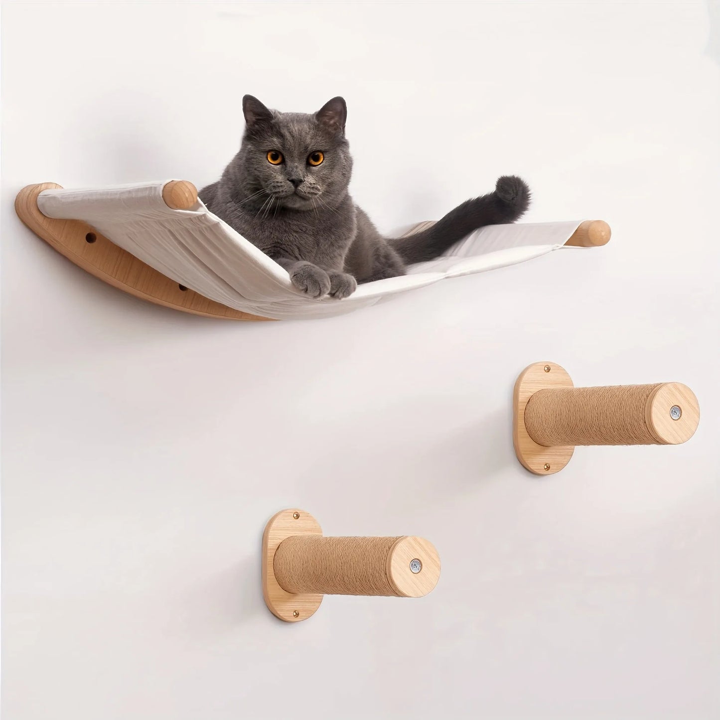 Cat Hammock Wall Mounted Cat Shelf With Two Steps Wood Cat Wall Shelves And Perches For Sleeping Playing Climbing And Lounging