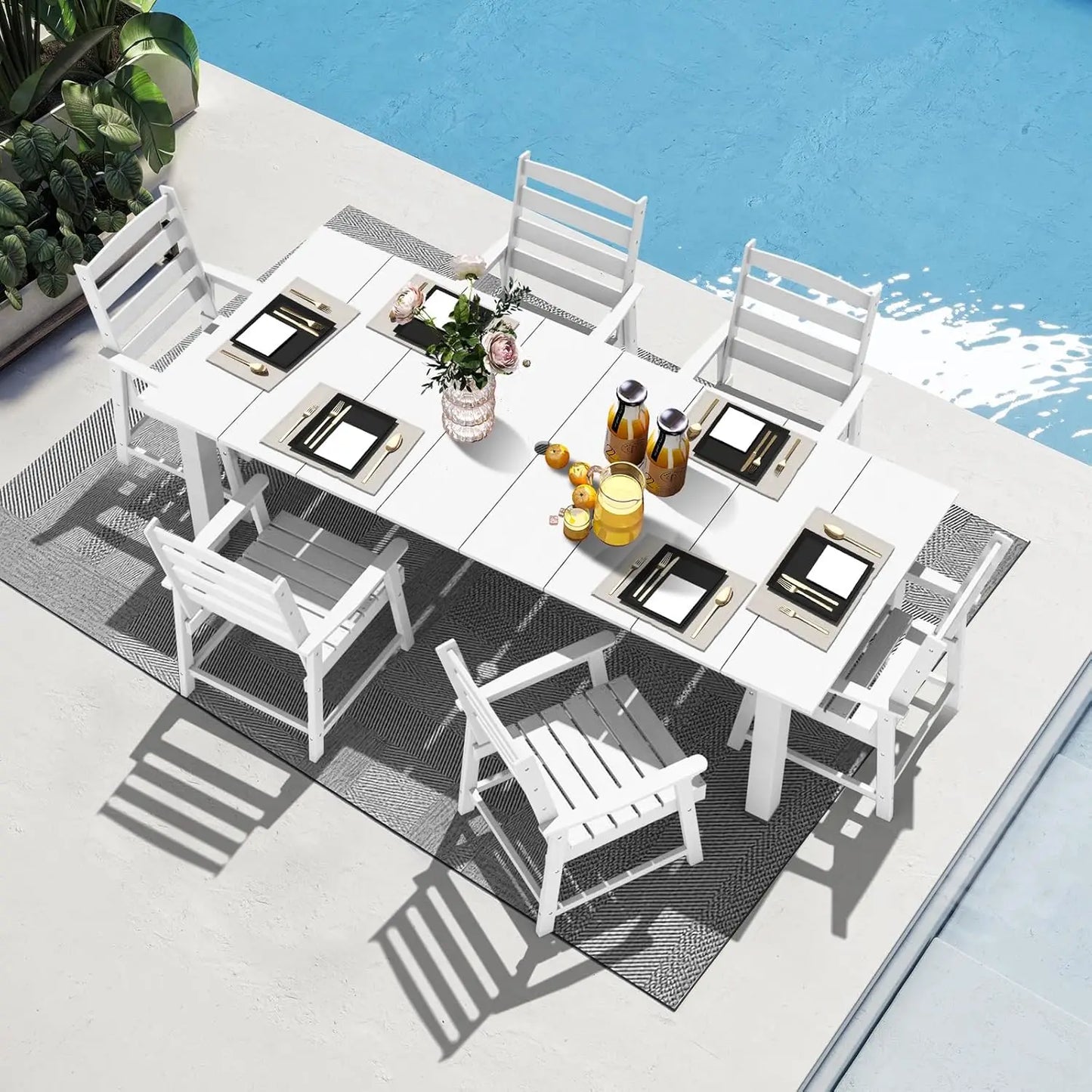 9 Pieces Patio Dining Set Outdoor HDPE Furniture Set with 2 Inch Hole Cut Out Dining Table and 8 Patio Chairs