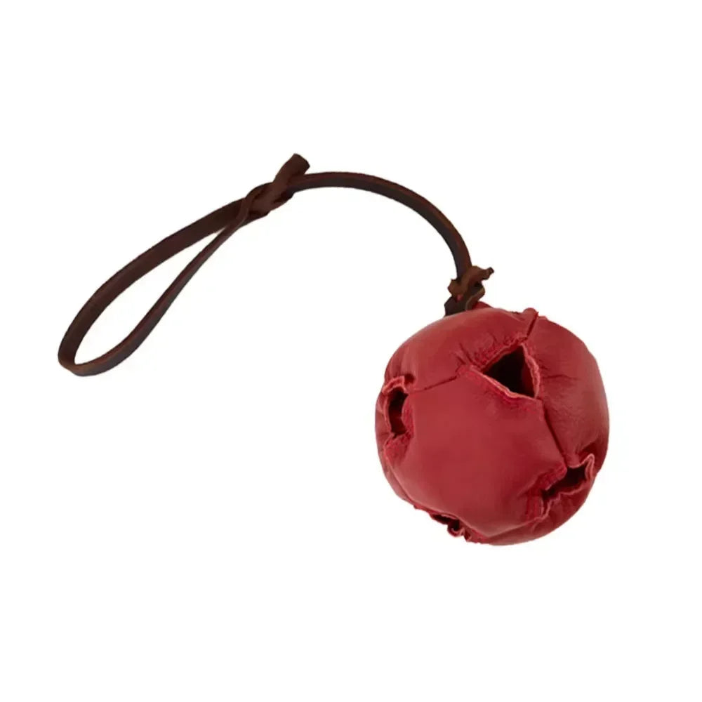 Leather Dog Training Ball Toy with Handle Soft Puppy Reward Tug Toy for Fetch and Catch