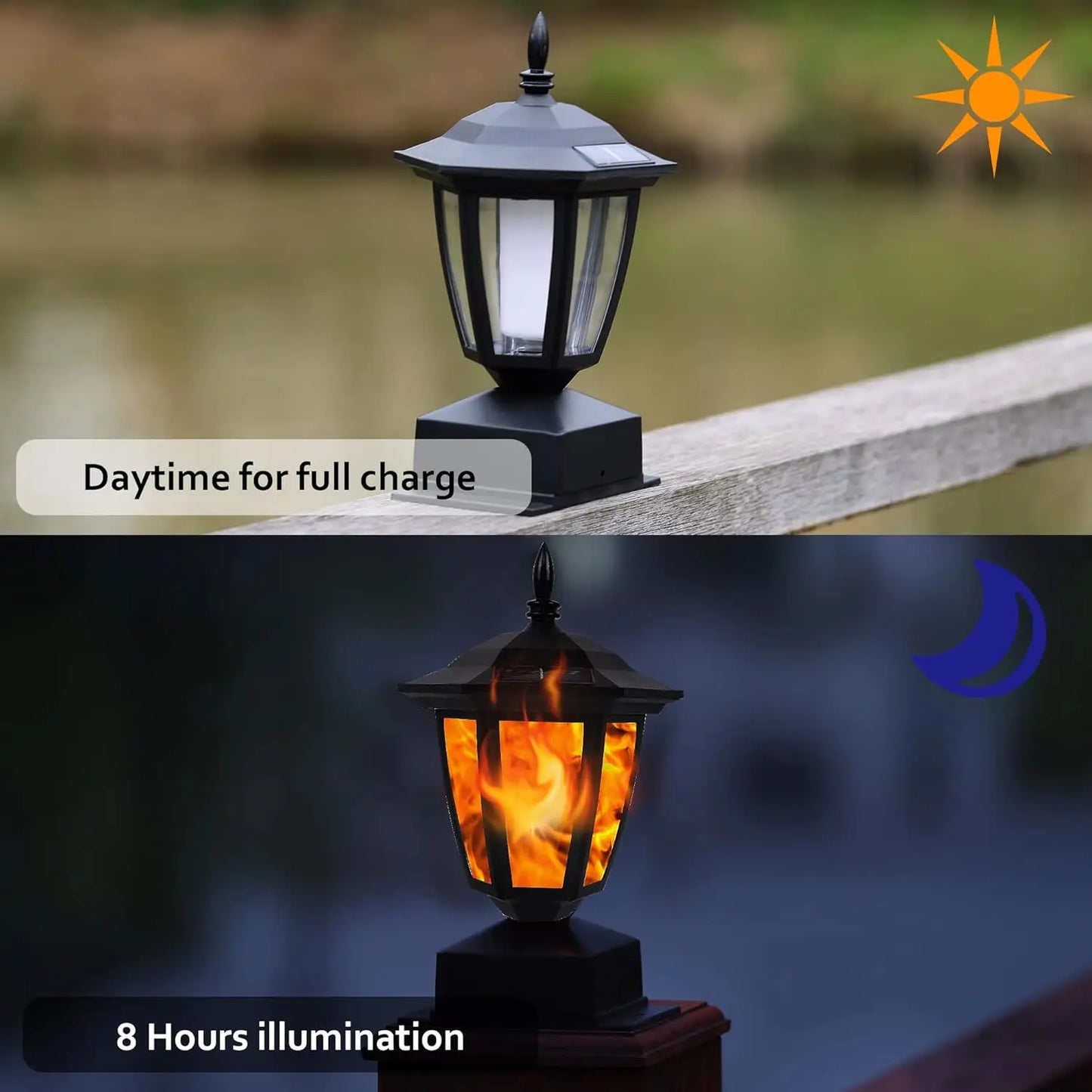Waterproof Outdoor Solar Flame Post Light Flickering Flame LED Lantern Decoration for Garden Patio Fits 4x4 5x5 or 6x6 Wooden Post