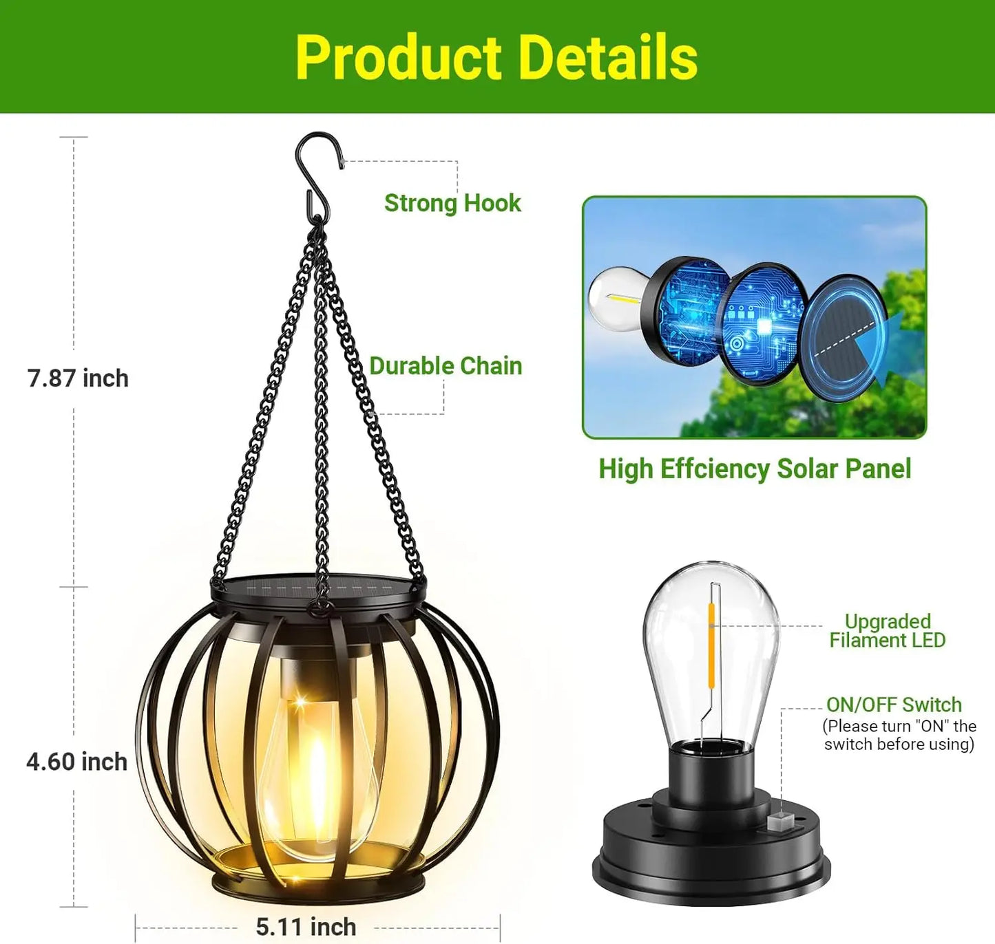 KPSTEK 2 Pack Orbicular Hanging Solar Lights Auto On Off