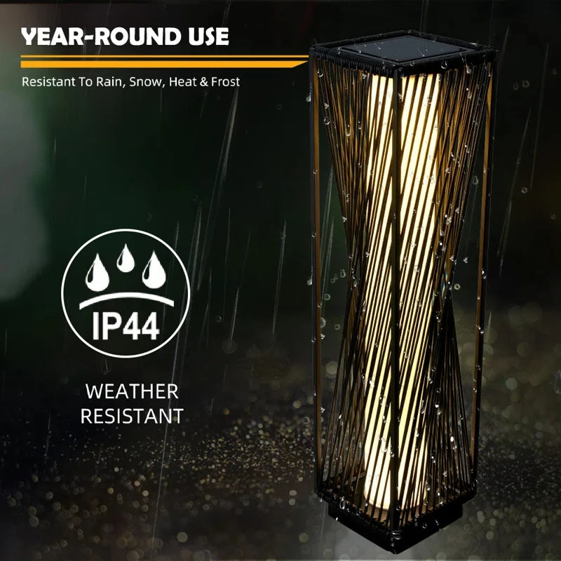 Outdoor Solar Floor Lamp Patio Weather Resistant Resin Wicker Solar Light for Yard Garden Pathway Deck