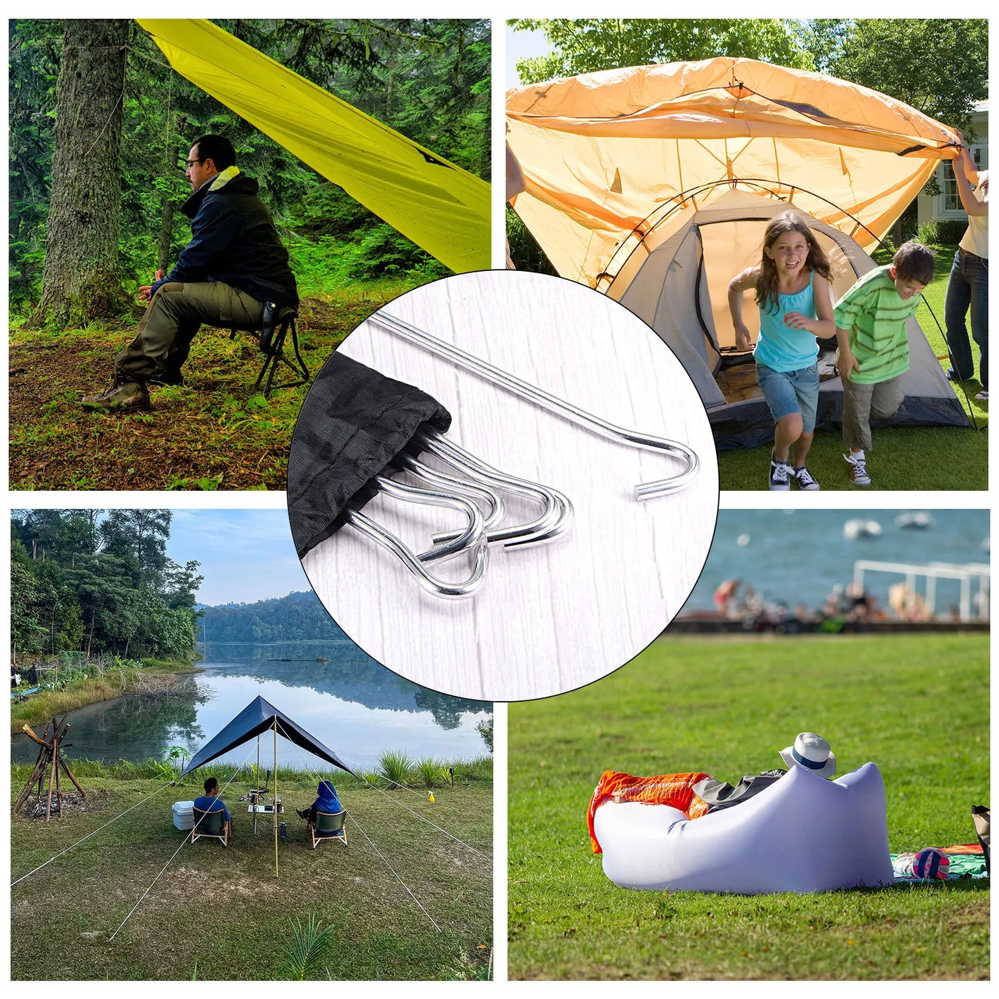 Aluminum Tent Stakes with Hook Kit 6Pcs 18.3cm Ground Pegs and Storage Bag for Outdoor Camping Canopy Tarp