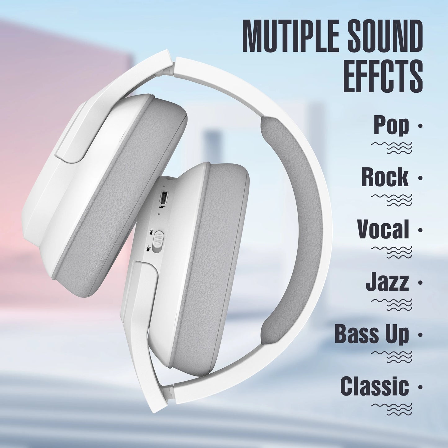 Bluetooth Wireless Over Ear Headphones with 60 Hour Playtime and Microphone HiFi Stereo Foldable Lightweight Headphones