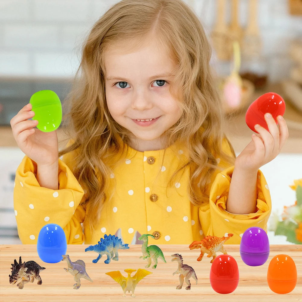 12Pcs Prefilled Easter Eggs with Dinosaur Toys Easter Basket Stuffers Surprise Easter Eggs for Kids Easter Egg Hunt Game