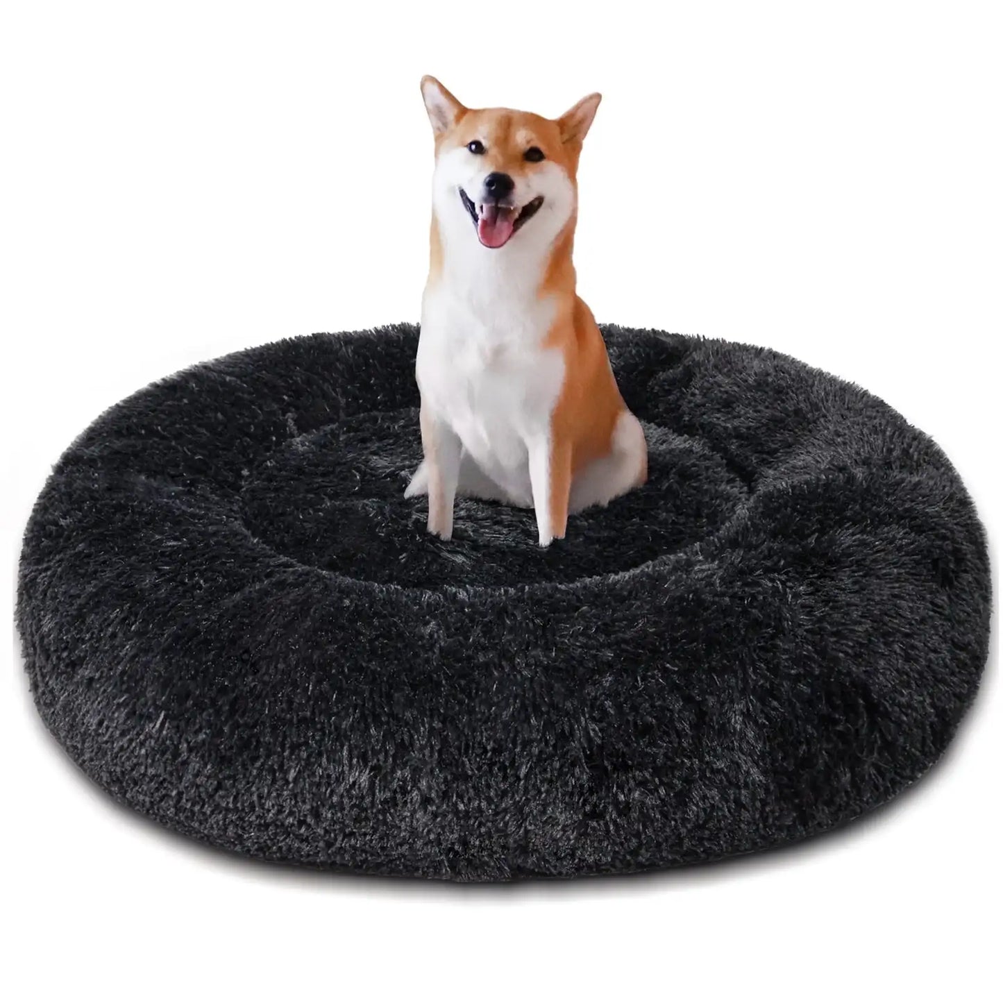 Calming Donut Pet Bed for Large Dogs 36 Inch Anti Anxiety Plush Cozy Warming Dog Bed Pink Rainbow