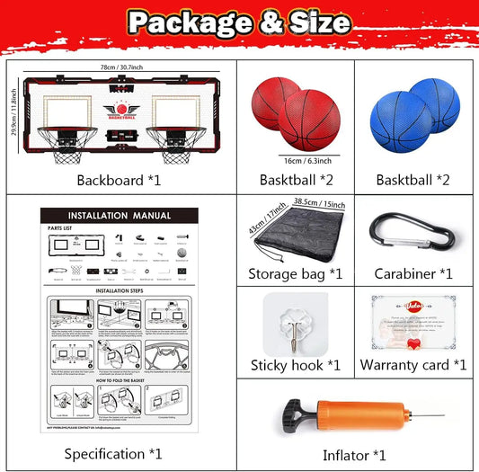 Vatos 2x Basketball Hoop Indoor Outdoor Electric Mini Scoreboard with 4 Balls Toy Gift for Kids Boys Girls Sports Game