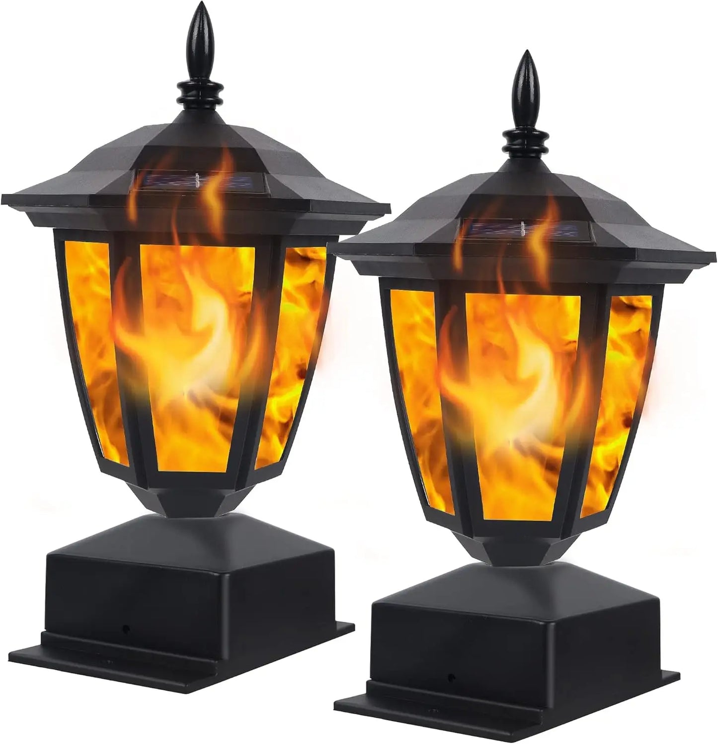 Waterproof Outdoor Solar Flame Post Light Flickering Flame LED Lantern Decoration for Garden Patio Fits 4x4 5x5 or 6x6 Wooden Post