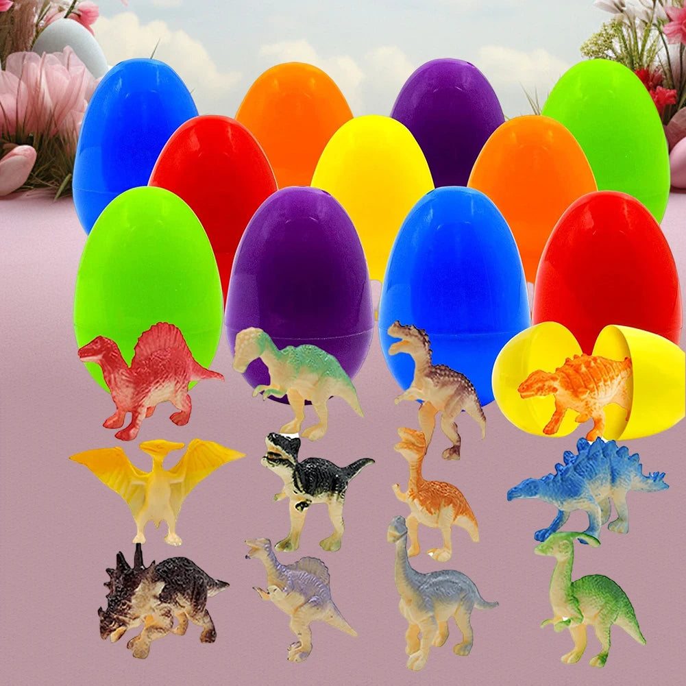 12Pcs Prefilled Easter Eggs with Dinosaur Toys Easter Basket Stuffers Surprise Easter Eggs for Kids Easter Egg Hunt Game
