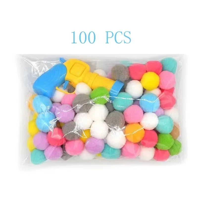 Cat Toy Ball Launcher Gun with 50 to 100 Piece Pom Pom Plush Balls Interactive Fetch Shooting Gun for Cats