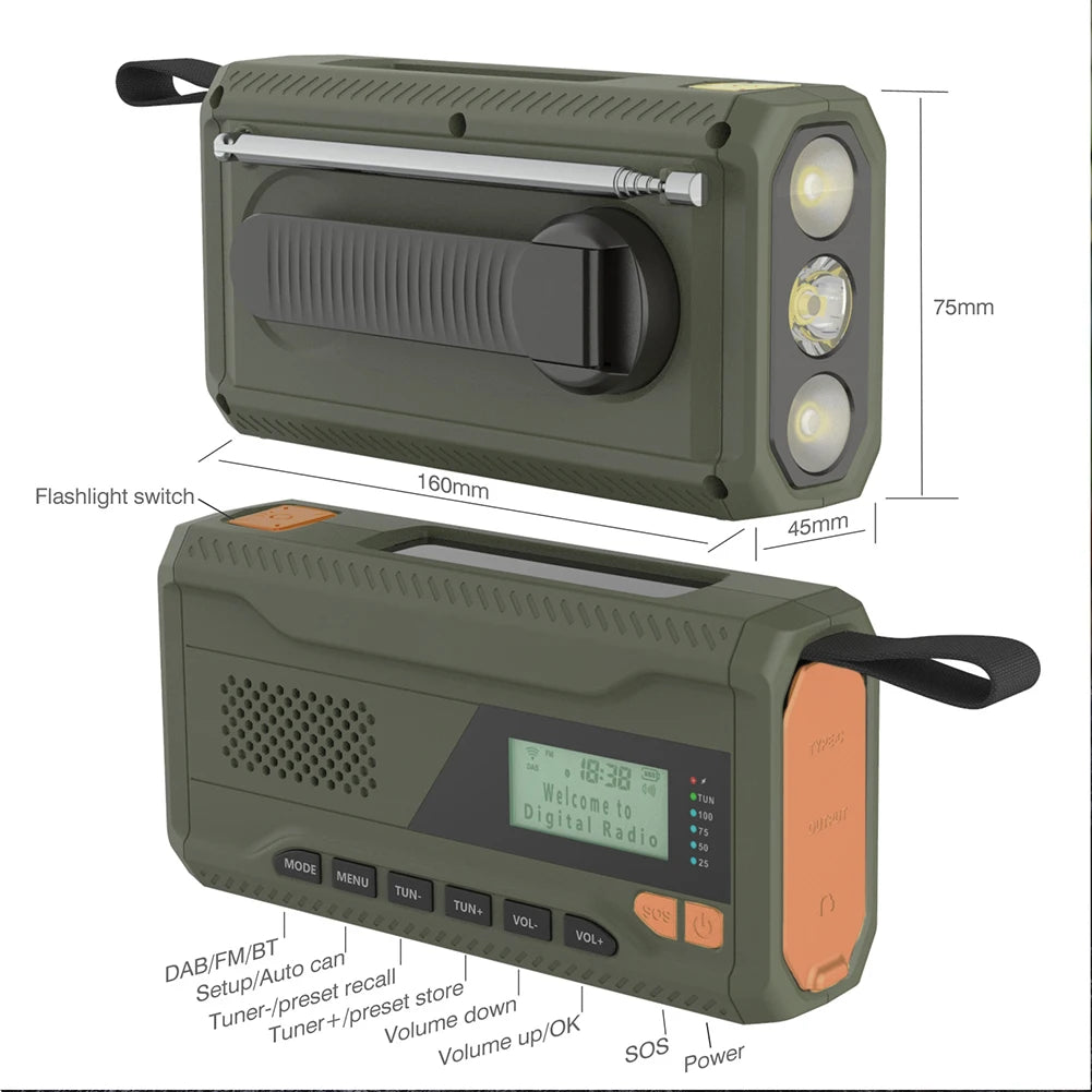 Hand Crank Radio with Flashlight and Bluetooth Speaker Emergency Weather Radio Rechargeable for Camping and Storm Survival