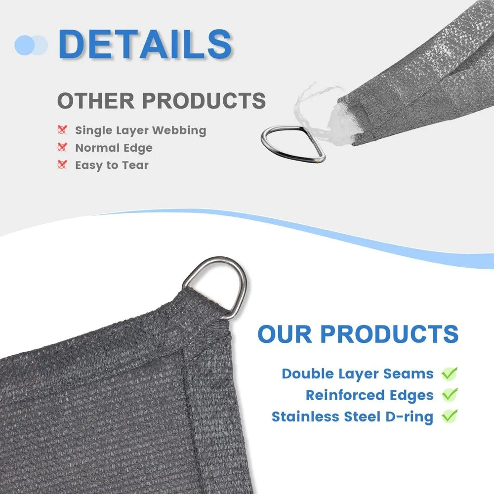 20x20 FT Shade Fabric Sun Shade Cloth Outdoor Privacy Screen with Grommets and D-Ring for Patio Garden Pergola Grey