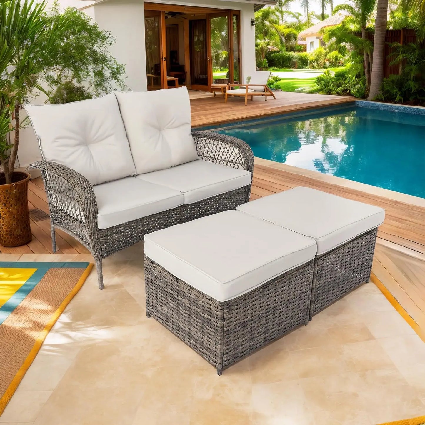 Outdoor Patio Furniture Set Wicker Sectional Couch with Loveseat and 360 Degree Swivel Rocker Glider Chairs