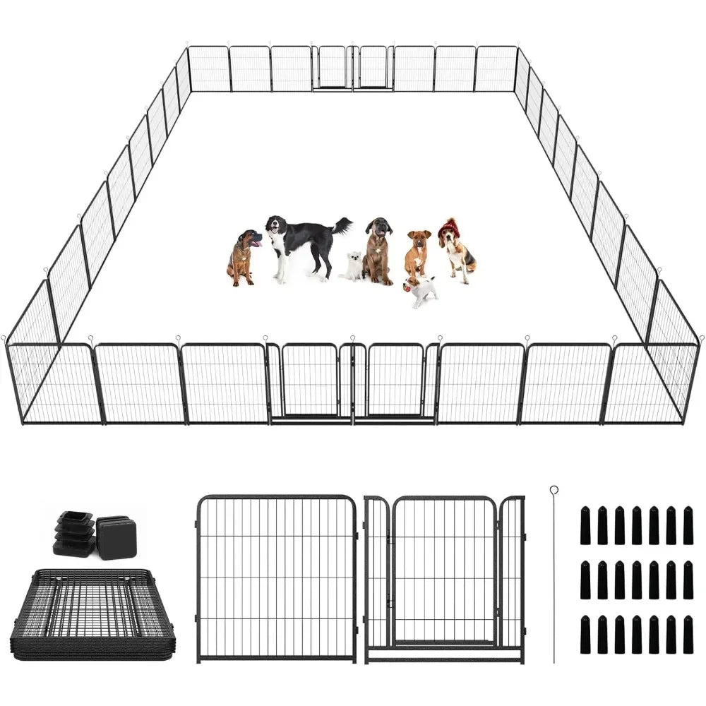 Dog Playpen Outdoor Extra Wide 40 Inch High Rust Resistant Portable RV Campground with Gates 84 Feet 561 Square Feet
