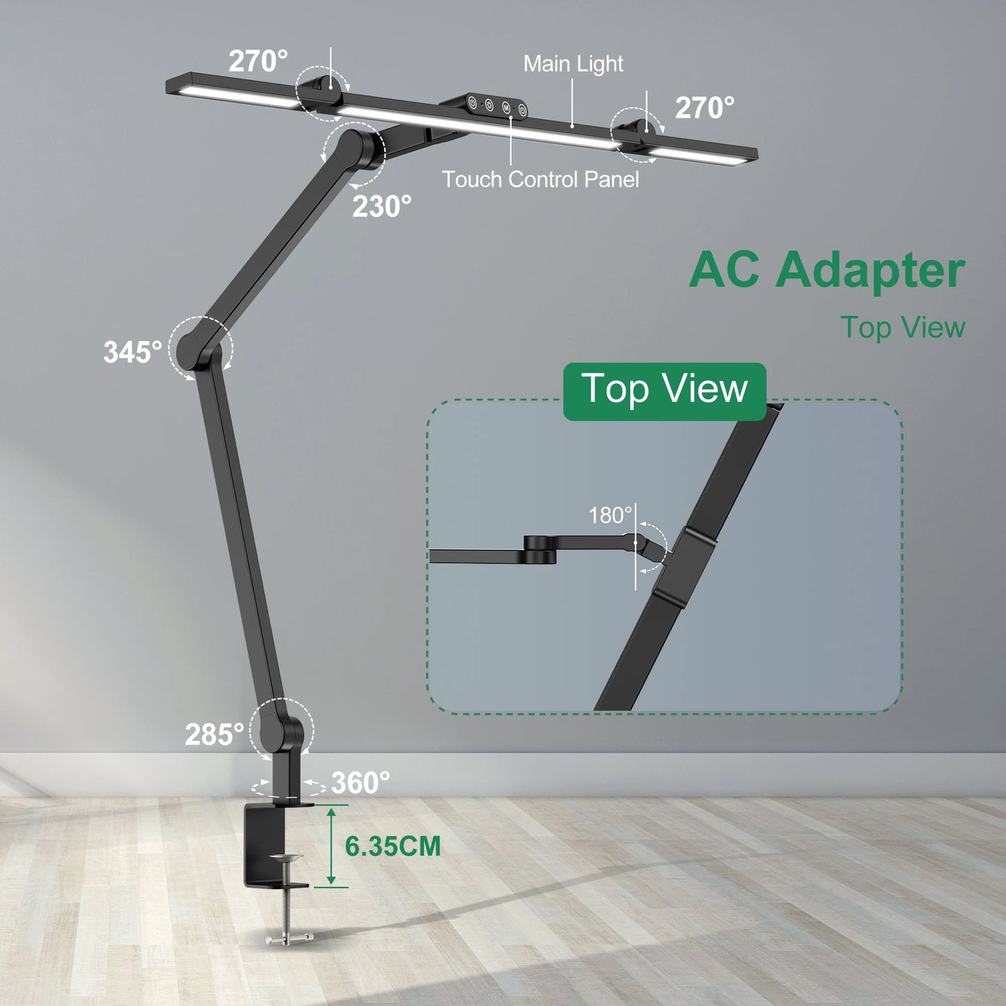 Led Desk Lamp with Clamp Modern Architect Desk Light for Home Office 24W Ultra Bright and Dimmable