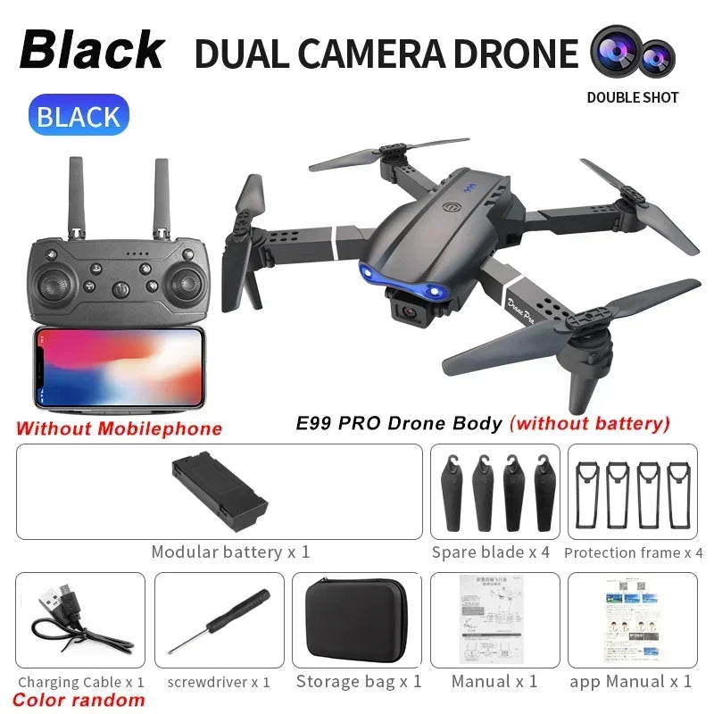 E99 E88 4K Professional RC Drone with Wide HD Camera and WIFI FPV Real Time Transmission One Key Start Ideal Gift Toy for Adults and Kids