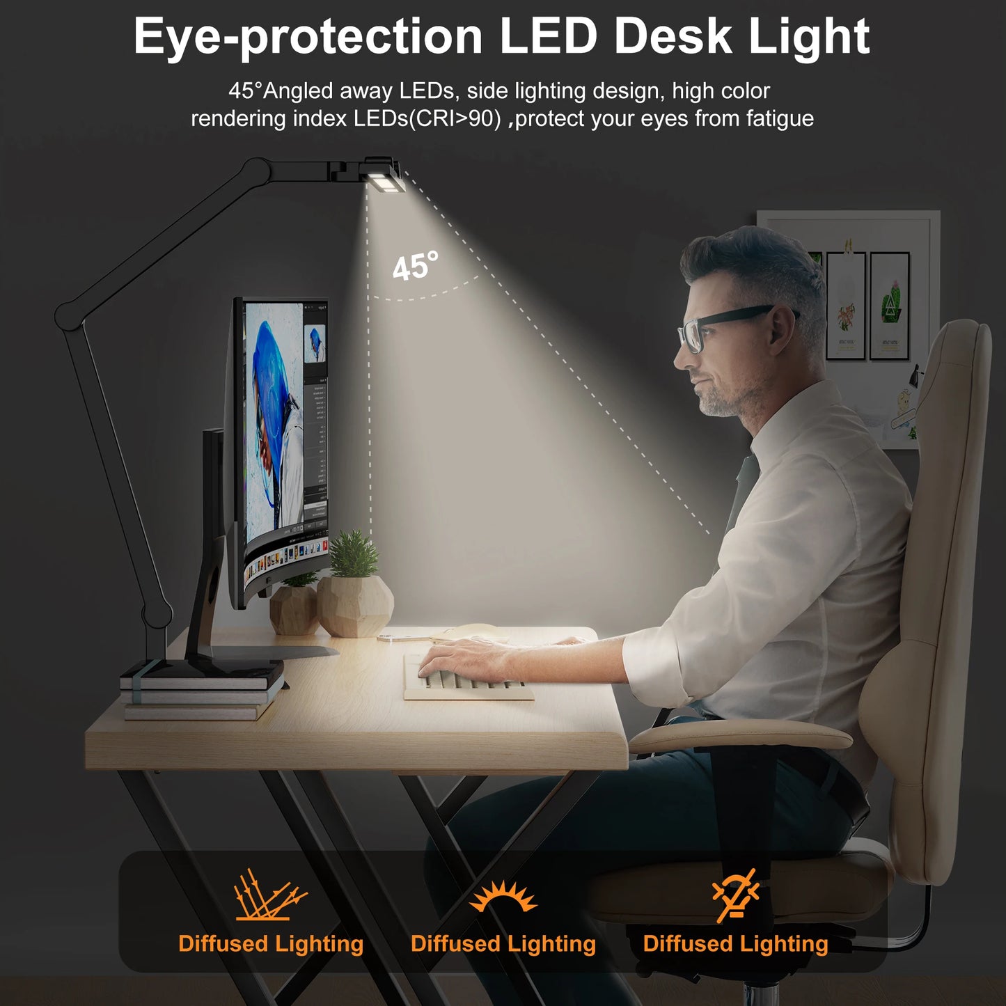 Led Desk Lamp with Clamp Modern Architect Desk Light for Home Office 24W Ultra Bright and Dimmable