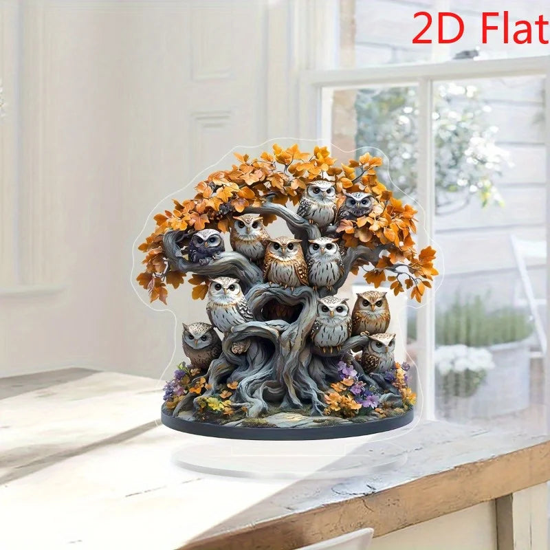 2D Owl and Tree of Life Acrylic Suncatcher Elegant Desktop Wall Decor for Living Room Bedroom and Parties