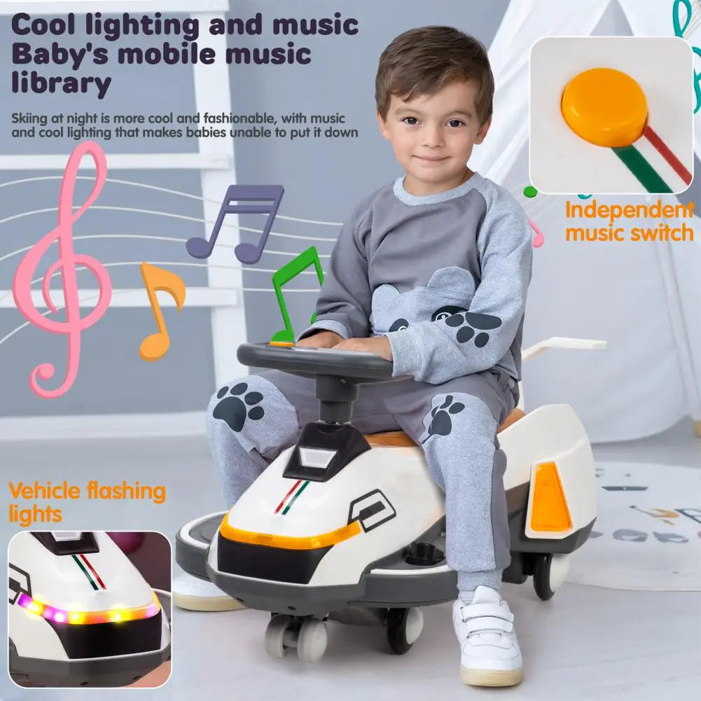 Electric Twist Car with Light Music and Helmet 2 in 1 Swing Car with Simulated Engine Function for Kids Aged 1 to 6 Years