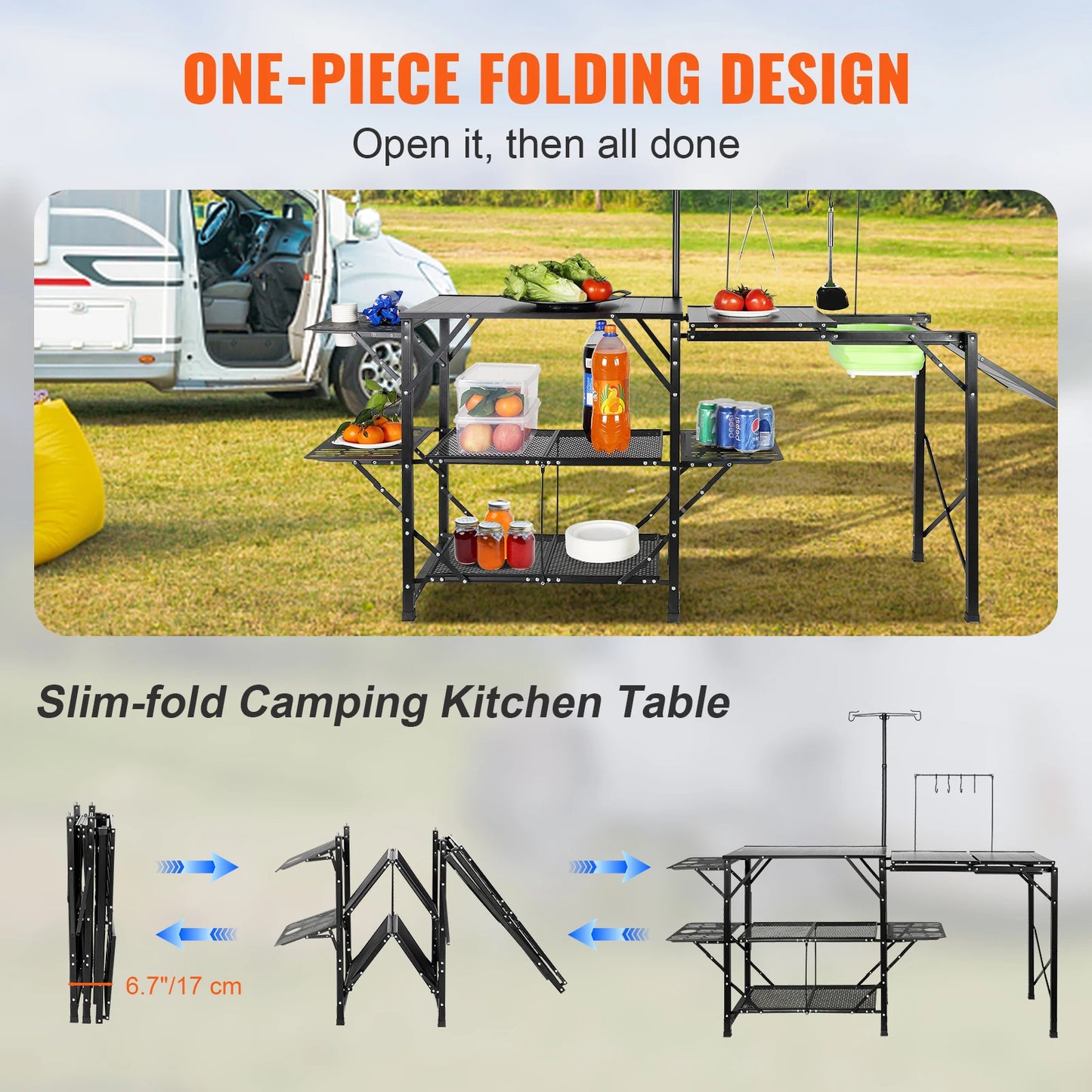 SucceBuy Folding Camping Kitchen Table With Sink Aluminum