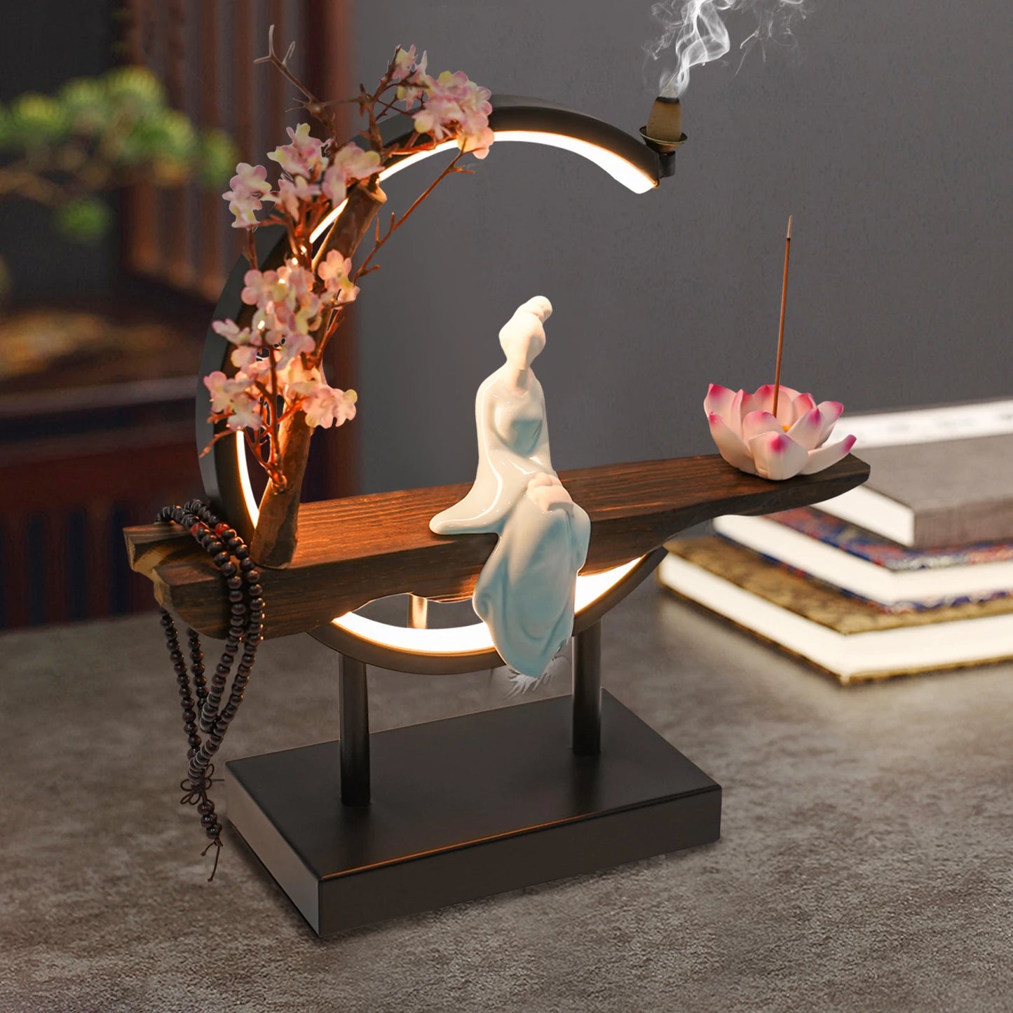 Bymaocar New Chinese Style Zen Meditation Incense Burner Set Unique Smoke Tabletop Decoration for Living Rooms Tea Rooms