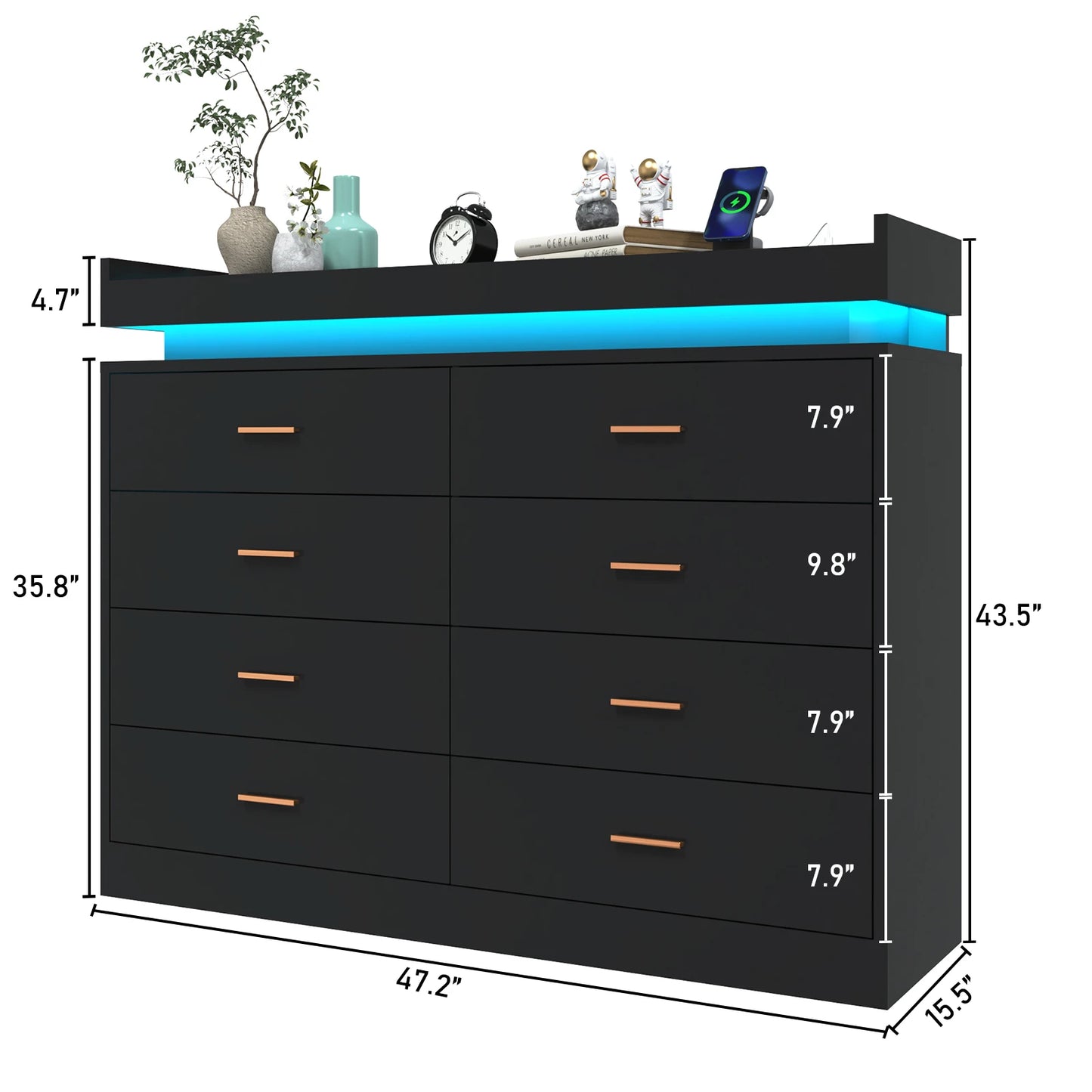 QiaoShiRen 8 Drawer Dresser With LED Lights For Bedroom